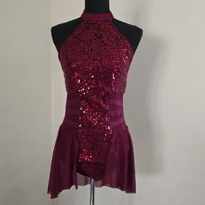 Weissman Maroon Sequin Lyrical Dance Costume With Strappy Back And Mesh